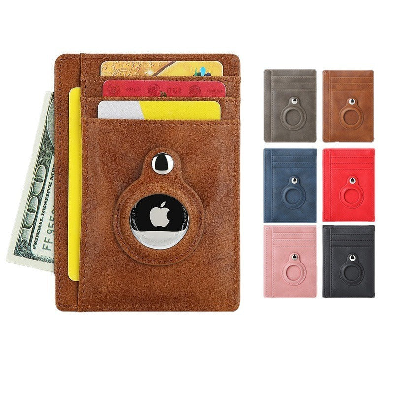 AirTag multi-card slot Apple tracker anti-lost protective cover card bag anti-theft brush Crazy Horse PU leather RFID bag - V.I.P Digital Presence