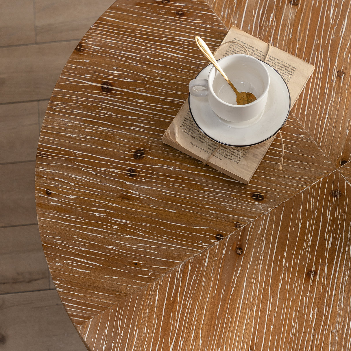 31.29"Modern Retro Splicing Round Coffee Table  Fir Wood Table Top with Cross Legs Metal Base(Same SKU:W757123560)