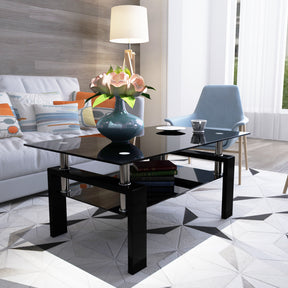 Rectangle Black Glass Coffee Table  Clear Coffee Table Modern Side Center Tables for Living Room Living Room Furniture - V.I.P Digital Presence