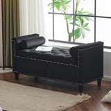 Storage Bench, 44.5-Inch Queen Velvet Button Bedside Bench, Entryway Living Room with Armrests, Nailhead Trim  Black - V.I.P Digital Presence