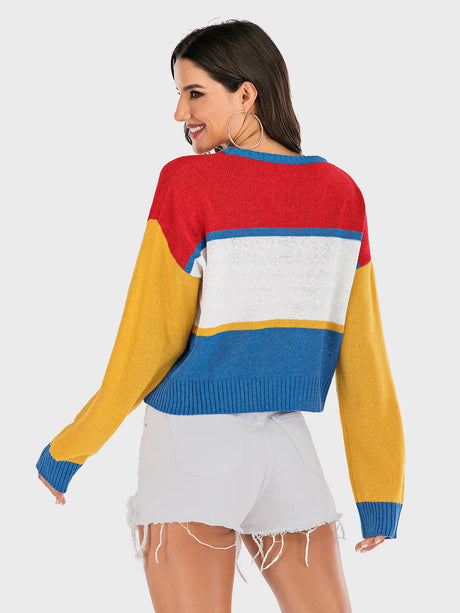Contrast Dropped Shoulder Long Sleeve Sweater - V.I.P Digital Presence