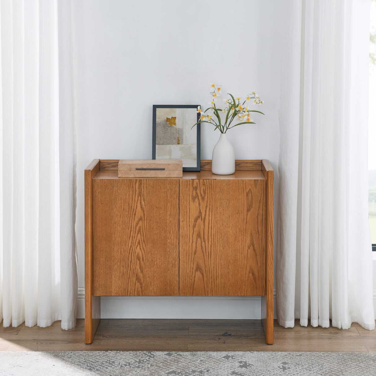 Walnut colored side panels, buffet cabinet with storage, 33.9 inches x 15 inches x 31.5 inches - V.I.P Digital Presence