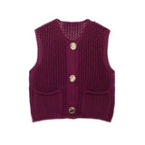 Street Fashion Crochet Hollow Vest Solid Color Versatile Round Neck Jacket - V.I.P Digital Presence