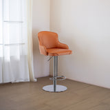 Modern leather bar chair with black titanium stainless steel backrest, adjustable height by rotation (1 piece in brown)