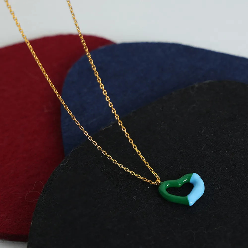 Two tone weight glazed design heart pendant titanium steel gold-plated necklace - V.I.P Digital Presence