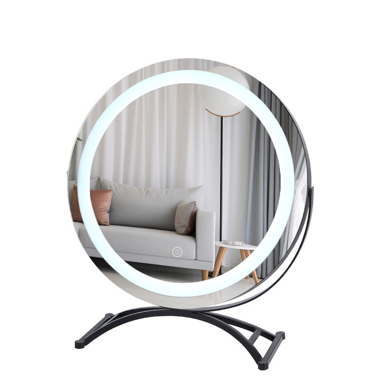 Round black dressing table makeup mirror desktop LED light - V.I.P Digital Presence