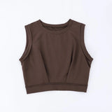 Short crop top with exposed navel and sleeveless loose fitting vest women's high waisted sports fitness yoga base shirt - V.I.P Digital Presence