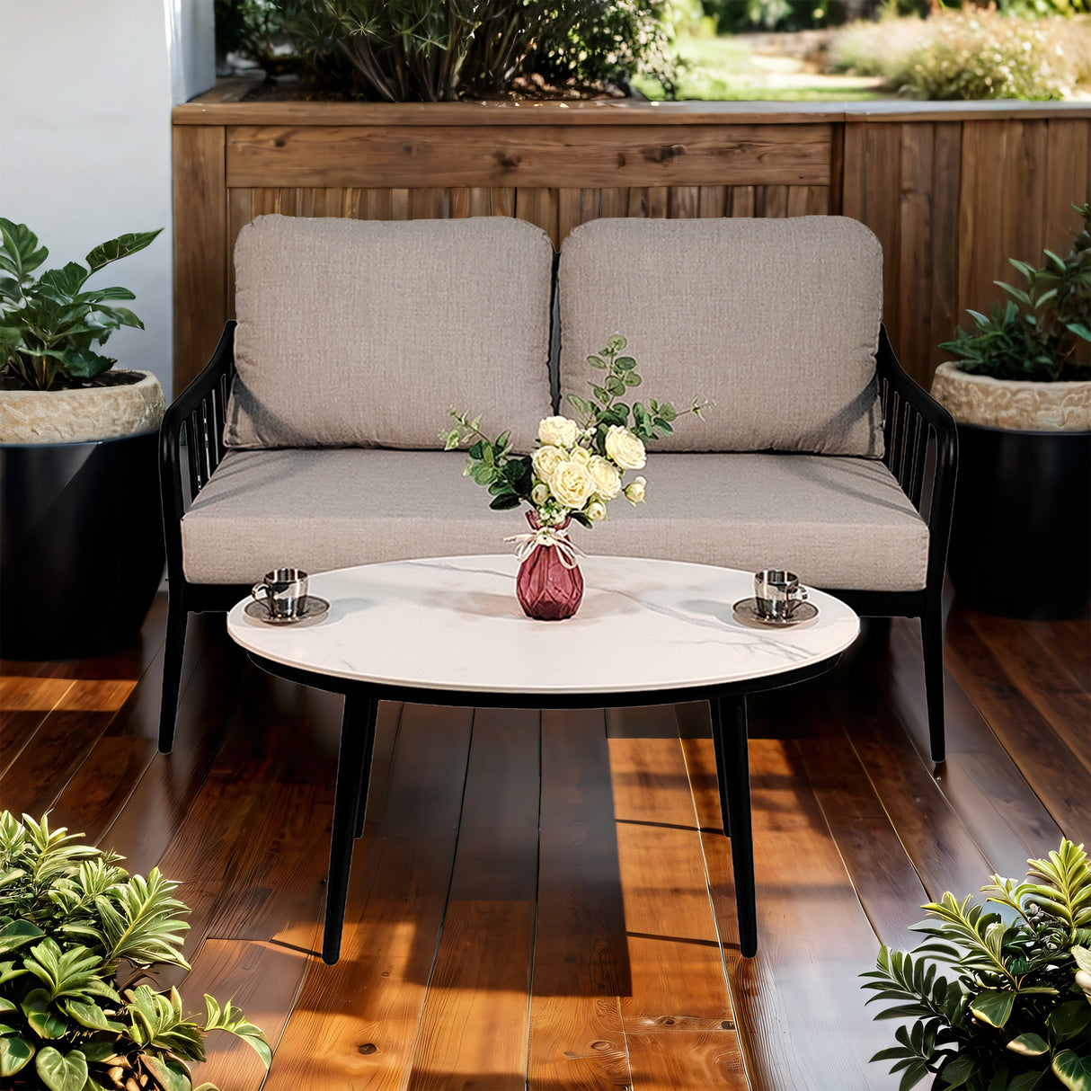 2PC Outdoor Aluminum Patio Furniture Modern Loveseat Sofa Conversation/Chat Set - V.I.P Digital Presence