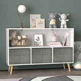 Kids bookcase with Collapsible Fabric Drawers Children's Book Display Toy Storage Cabinet Organizer White/Gray - V.I.P Digital Presence