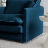 Chenille double sofa with 1 foot pedal, 2 seats L-shaped section, Ottoman style blue Chenille - V.I.P Digital Presence