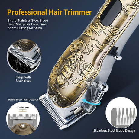 All Metal Hair Clipper Retro Oil Head Carving Scissors Machine Set USB Charging Electric Hair Clipper - V.I.P Digital Presence