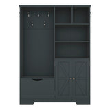Multi-functional Hall Tree with Storage Shelves Drawers and Cabinet, Elegant Hallway Shoe Cabinet with Bench Antique Blue - V.I.P Digital Presence