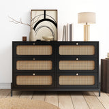 Modern hemp vine wood closet with 6 drawers, dressing table, wooden storage cabinet side panel, black - V.I.P Digital Presence