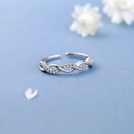 S925 Sterling Silver Micro-Pave Flash Diamond Twisted Rope Ring for Women, Ins-Inspired Korean Style, Unique Design, Hollow Twisted Open Ring - V.I.P Digital Presence