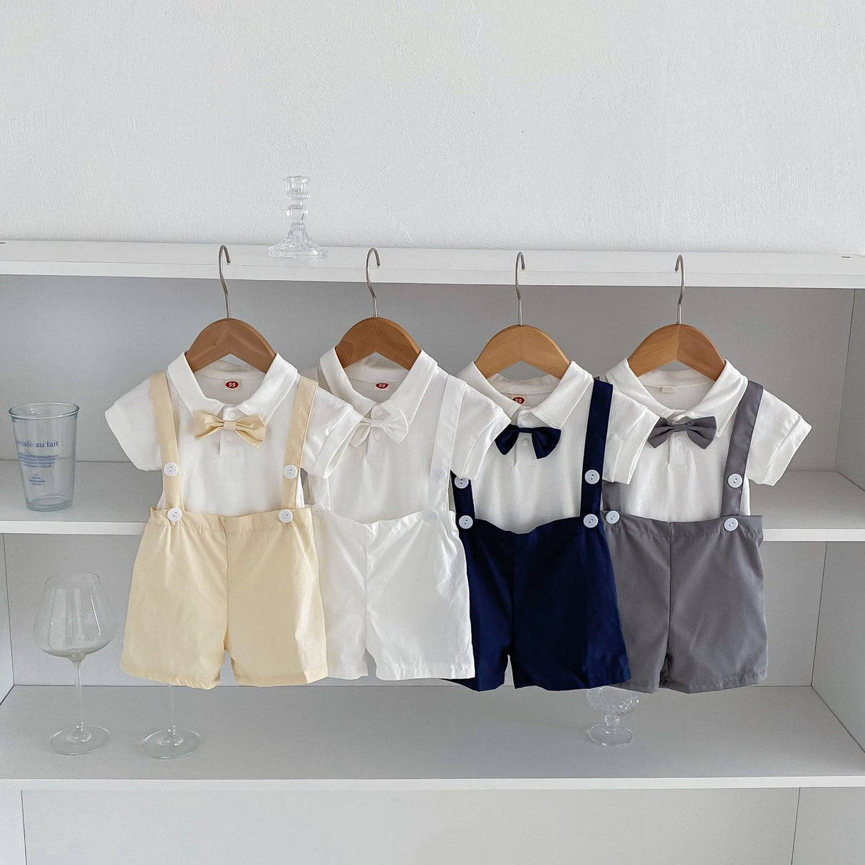 Summer baby hoodie tie suspender shorts two-piece set for gentlemen's one month and one year old dress suspender pants - V.I.P Digital Presence