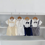 Summer baby hoodie tie suspender shorts two-piece set for gentlemen's one month and one year old dress suspender pants - V.I.P Digital Presence