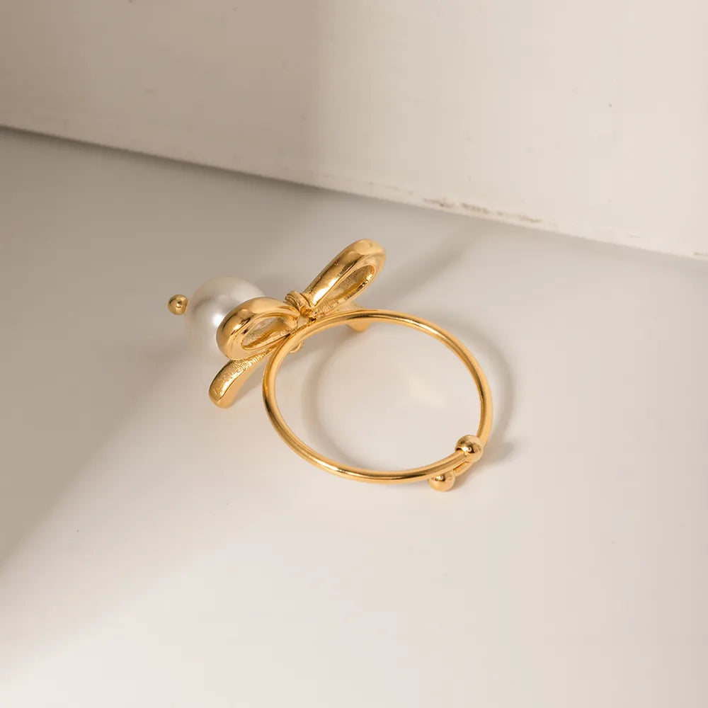 Stainless Steel Pearl Bow Ring - V.I.P Digital Presence