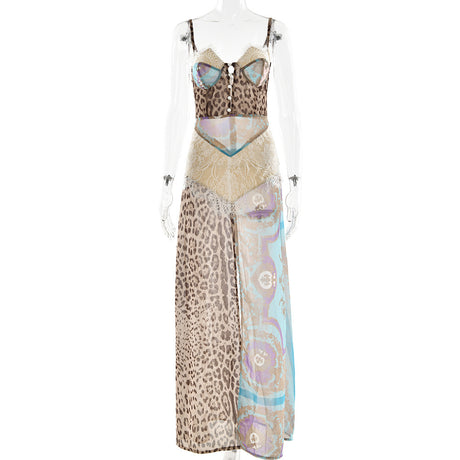 Sexy Women's Strapless Long Dress with Forked Hemline Style Spaghetti Strap Chiffon Dress - V.I.P Digital Presence