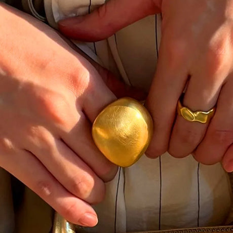 Gold Color Metal Rings Irregular Geometric Wide Noodle Finger Fing for Women Jewelry Retro Light Luxury  New Gift Accessorie - V.I.P Digital Presence
