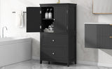 Bathroom Storage Cabinet, Cabinet with Two Doors and Drawers, Adjustable Shelf, MDF Board, Black - V.I.P Digital Presence
