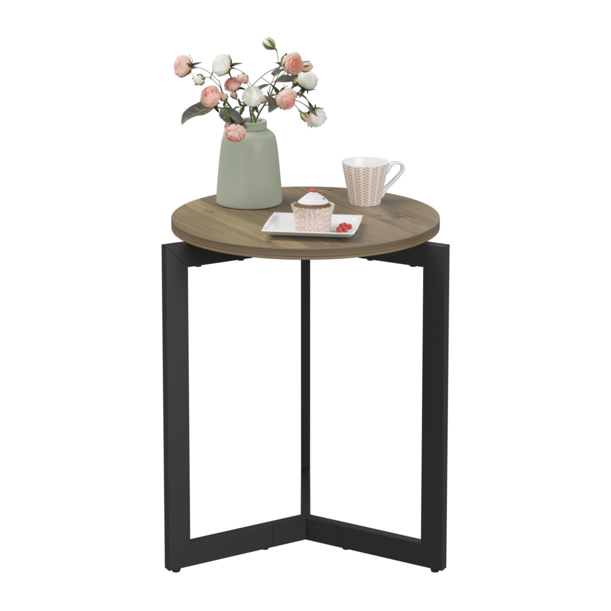 19.68''H Round Side Table, Round Accent End Table with Sturdy Metal Frame, Round Nightstand, for Living Room, Brown - V.I.P Digital Presence