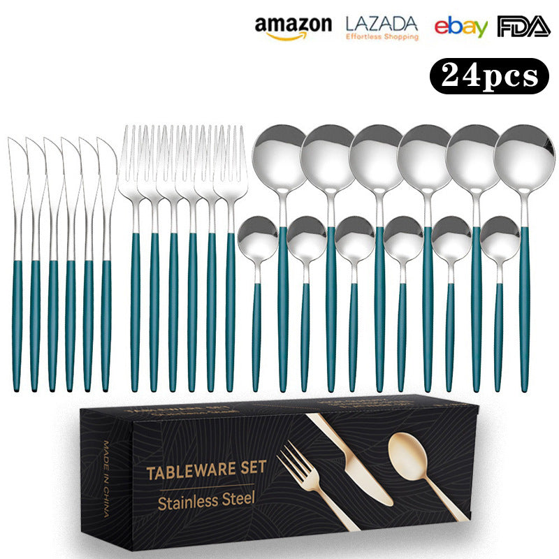 Cutlery Set Stainless Steel Knife Fork Set 24-Piece Tableware Set Golden Steak Knife Fork Spoon 6-Person Set - V.I.P Digital Presence