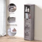 Bathroom Floor Cabinet with 3 Drawers 2 Shelves, Tall Narrow Bathroom Kitchen Pantry Storage Cabinet with Open Compartment Grey - V.I.P Digital Presence