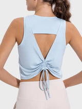 Drawstring Cutout Round Neck Active Tank - V.I.P Digital Presence