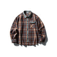 Color blocked denim patchwork brushed plaid shirt for men and women - V.I.P Digital Presence