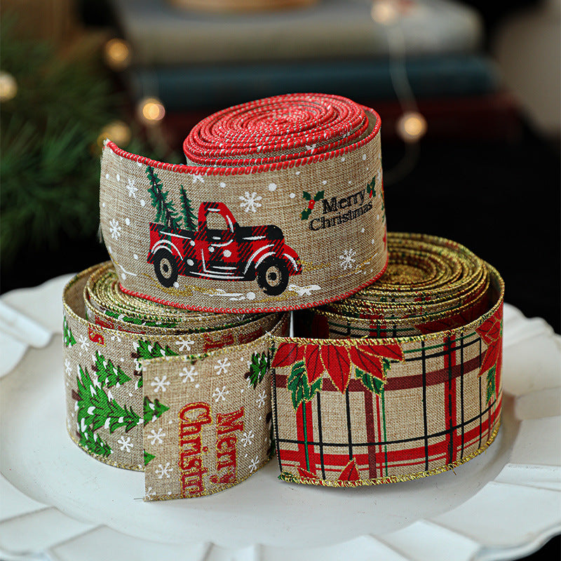 Christmas ribbon imitation linen ribbon decoration bow accessories snowflake Christmas ribbon in stock - V.I.P Digital Presence