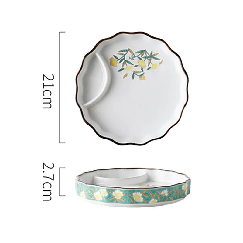Dumpling plate sushi plate round square plate with soy sauce and vinegar partitioned snack plate ceramic plate for home use - V.I.P Digital Presence
