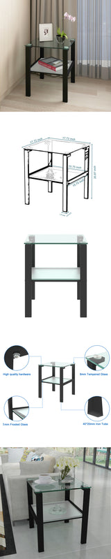 Glass two layer tea table, small round table, bedroom corner table, living room black side table - V.I.P Digital Presence