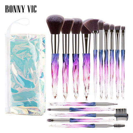 15 pcs Makeup Brushes Diamond Crystal Handle Makeup Tools Foundation Eyeshadow Brush - V.I.P Digital Presence