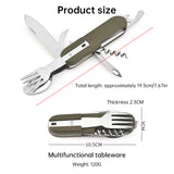 Vajilla plegable multifuncional 7 en 1 de acero inoxidable para acampar al aire libre: tenedor, cuchara y cuchillo. Herramientas de supervivencia para picnic y camping.
