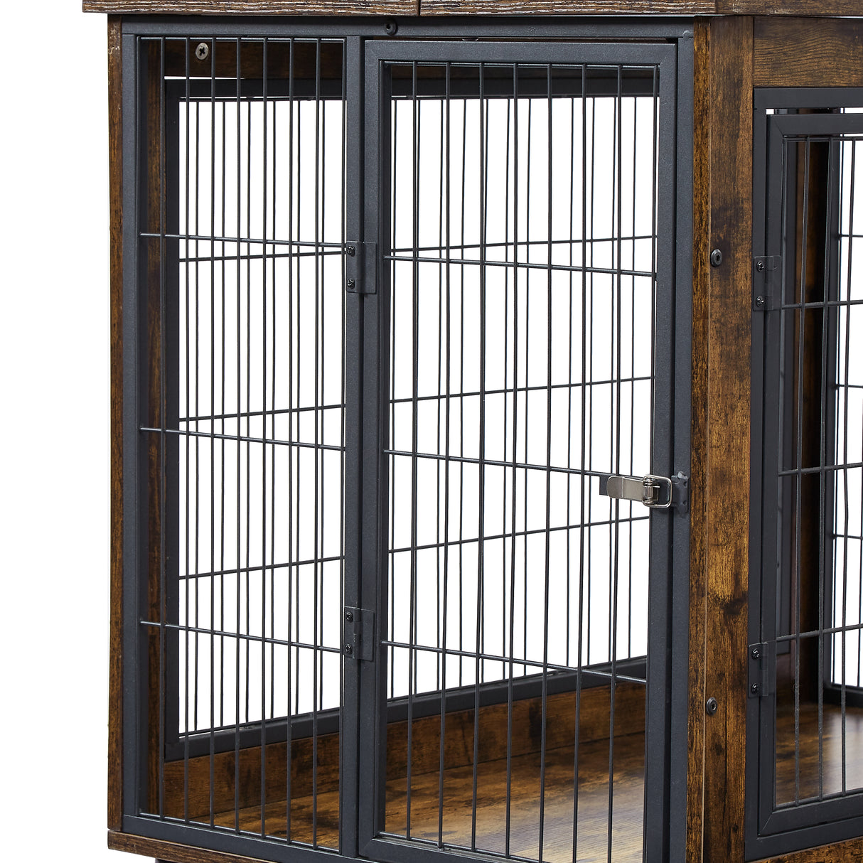 Furniture Style Dog Crate Side Table on Wheels with Double Doors and Lift Top. Rustic Brown, 43.7'' W x 30'' D x 31.1'' H. - V.I.P Digital Presence