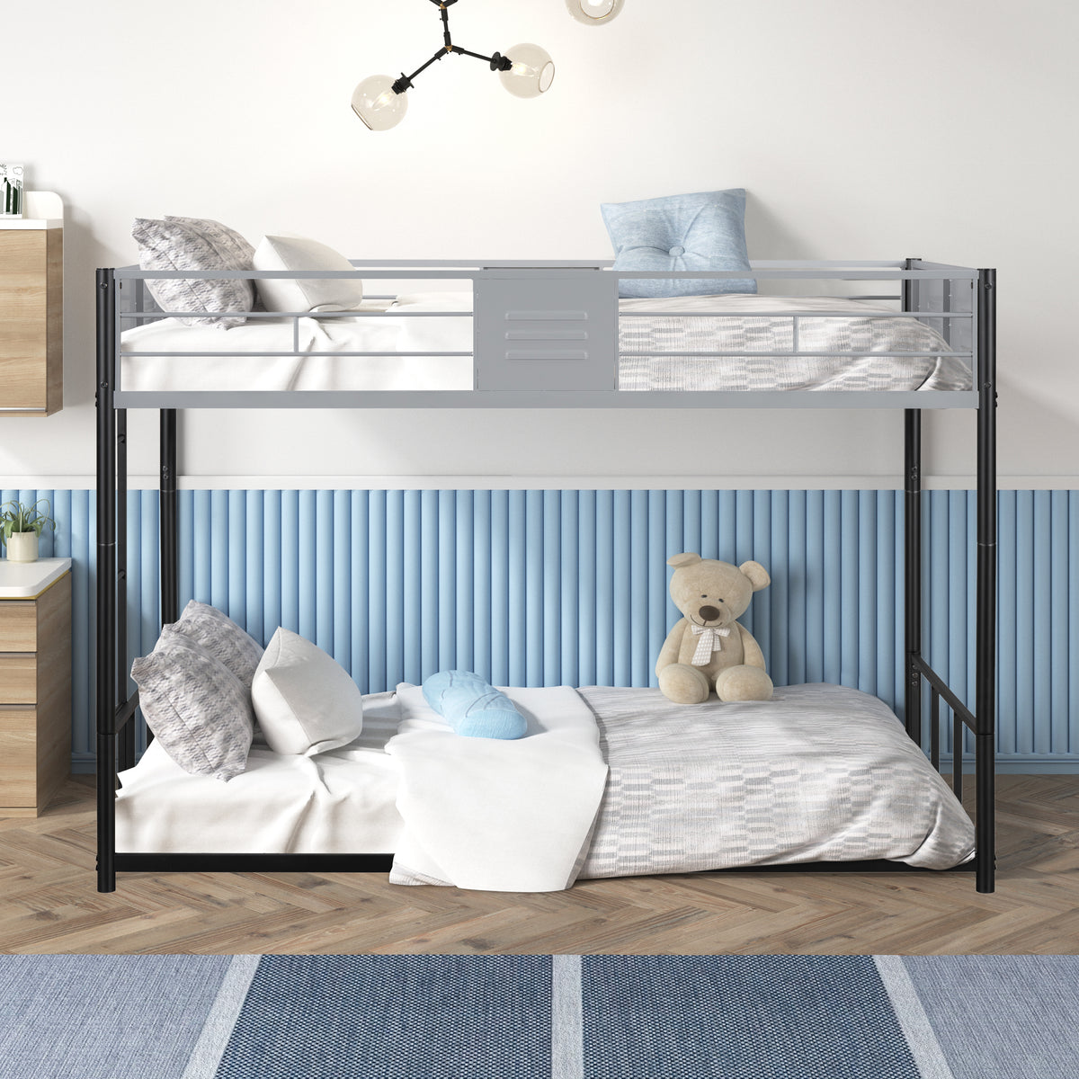 Metal twin bed with ventilation panel for noise reduction/safety guardrail/flexible space support/triple bed/CPC Certified - V.I.P Digital Presence