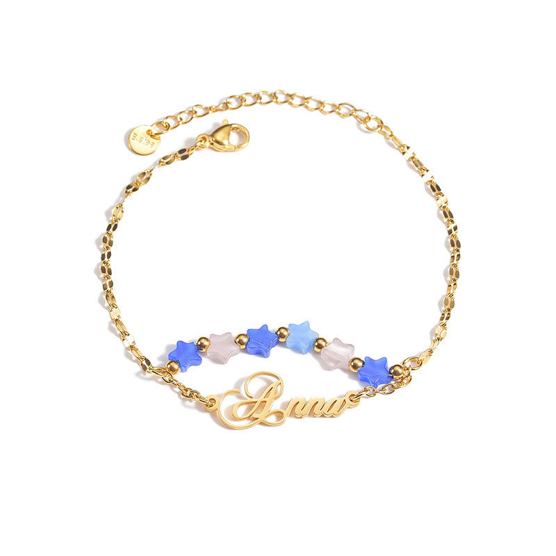 DIY letter bracelet personality cat's eye stone five-pointed star double-layer stacking hand jewelry bracelet - V.I.P Digital Presence