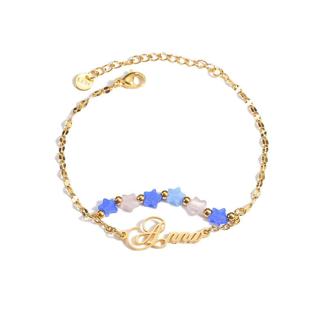 DIY letter bracelet personality cat's eye stone five-pointed star double-layer stacking hand jewelry bracelet - V.I.P Digital Presence