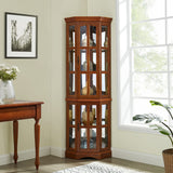 Corner Curio Cabinet with 5 Shelves and Lighting System, Oak(E26 light bulb not included) - V.I.P Digital Presence