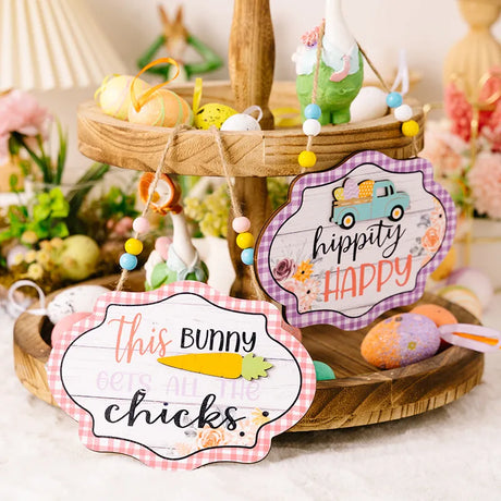 Easter decoration items grid edge letter bead string wooden pendant colorful wooden door number pendant - V.I.P Digital Presence