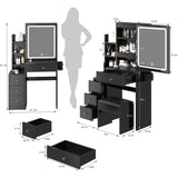 Dressing table+cushioned stool, 2 AC+2 USB power supplies, touch sliding LED mirror, tri color switch - V.I.P Digital Presence
