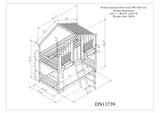 Twin over Twin House Bunk Bed with Roof , Window, Window Box, Door , with Safety Guardrails and Ladder, Grey - V.I.P Digital Presence