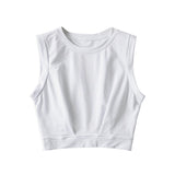 Short crop top with exposed navel and sleeveless loose fitting vest women's high waisted sports fitness yoga base shirt - V.I.P Digital Presence