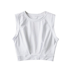 Short crop top with exposed navel and sleeveless loose fitting vest women's high waisted sports fitness yoga base shirt - V.I.P Digital Presence