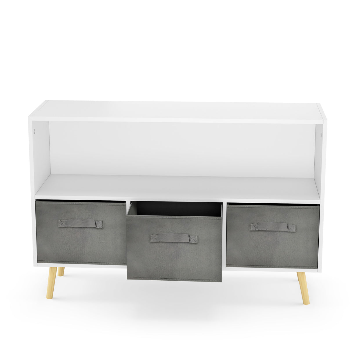 Kids bookcase with Collapsible Fabric Drawers Children's Book Display Toy Storage Cabinet Organizer White/Gray - V.I.P Digital Presence