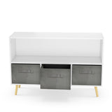 Kids bookcase with Collapsible Fabric Drawers Children's Book Display Toy Storage Cabinet Organizer White/Gray - V.I.P Digital Presence
