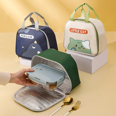 Cute cartoon lunch box bag for students and office workers with side opening, waterproof and thick insulation lunch bag - V.I.P Digital Presence