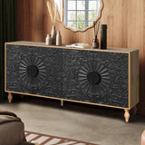 Black Carved Symmetrical Design Door And Wood Coloured Frame For TV Stand Table,Living Room ,Entryway - V.I.P Digital Presence