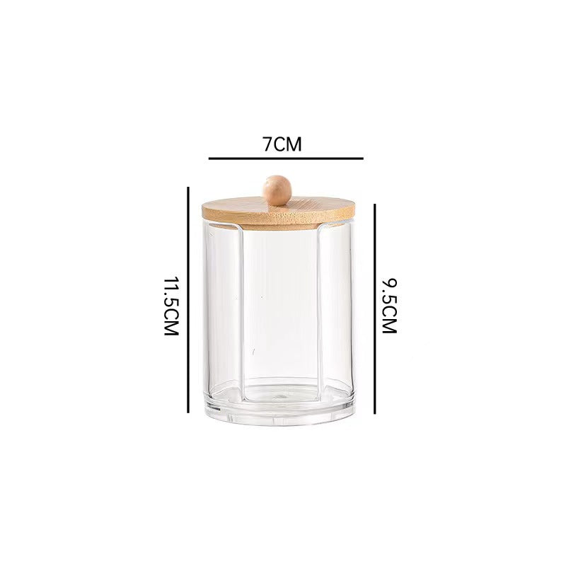 Bamboo cover cotton swab box portable round container cosmetic cotton puff storage box cotton swab makeup remover cotton box - V.I.P Digital Presence