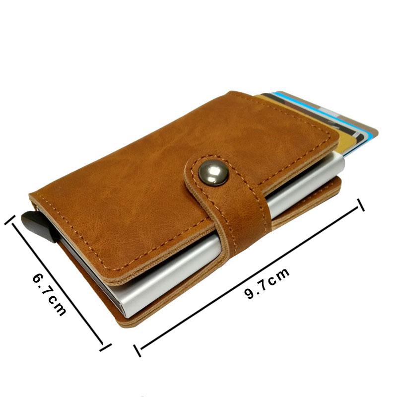 RFID Protected Vintage Automatic Leather Credit Card Holder Men Aluminum Alloy Hasp Business ID Multifunction Cardholder Wallet - V.I.P Digital Presence